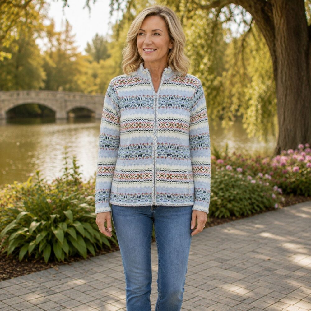 Tiara International Aztec Cardigan Vintage Full Zip Southwestern Sweater Size M